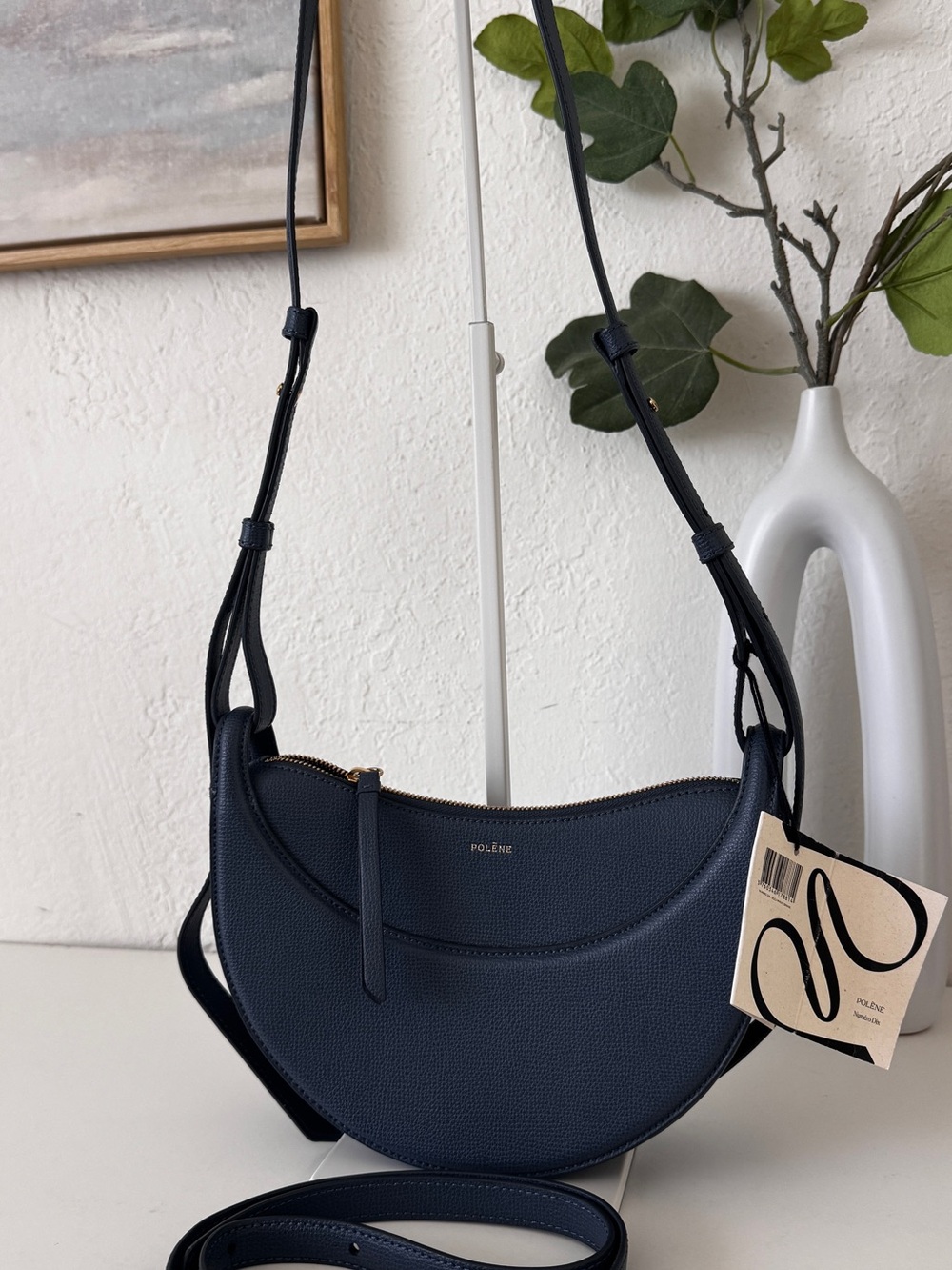 Polene Numero Dix Dark Navy Crescent Crossbody Bag